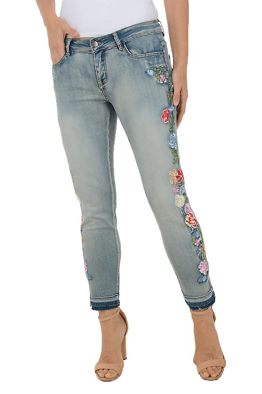 Women's Cozy Winter Attire Wildflower Embroidered Denim Ankle Pant