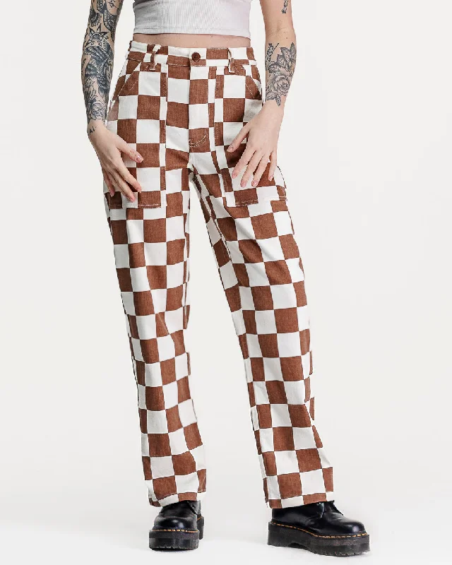 Women's Casual Clothing For Lounging 304 Service Fatigue Pants - Rust Checkerboard