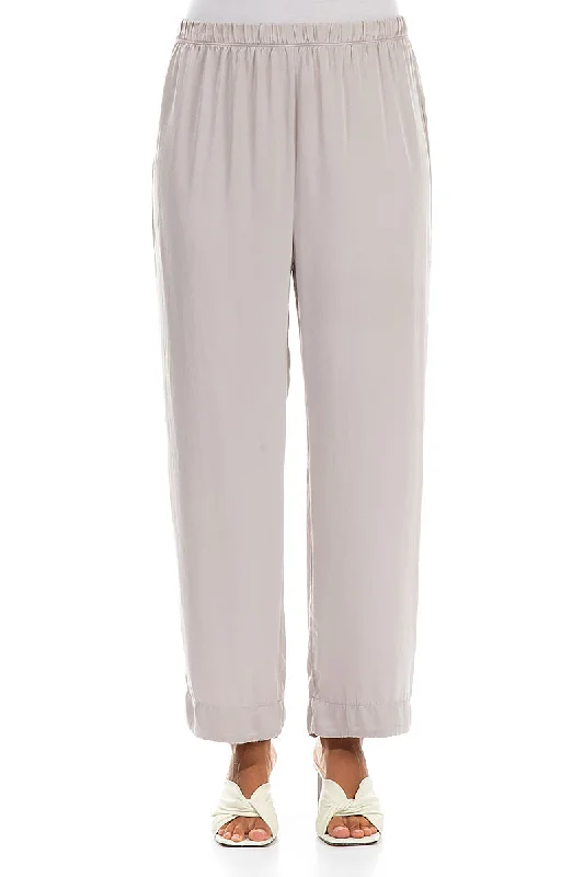 Women's Clothing For Work Straight Greige Silk Trousers