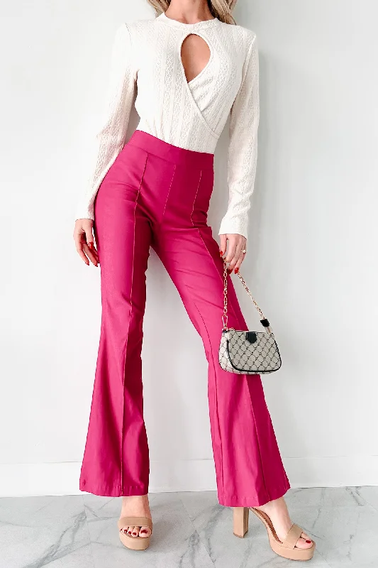 Women's Trendy Garments Make The Decisions High Waist Flare Pants (Hot Pink)