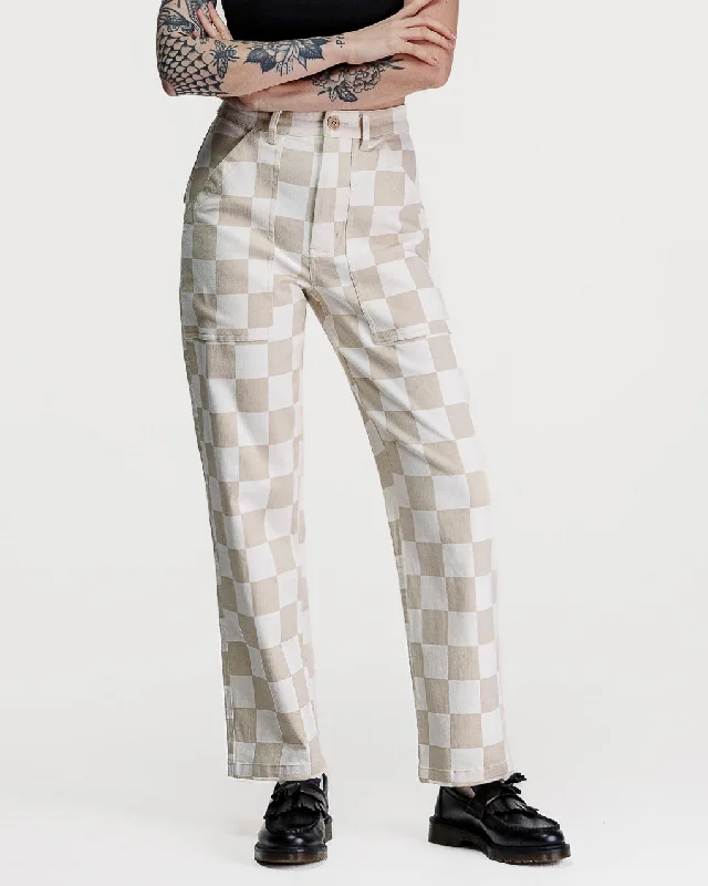 Sustainable Fashion Clothing For Women 304 Service Fatigue Pants - Stone Checkerboard