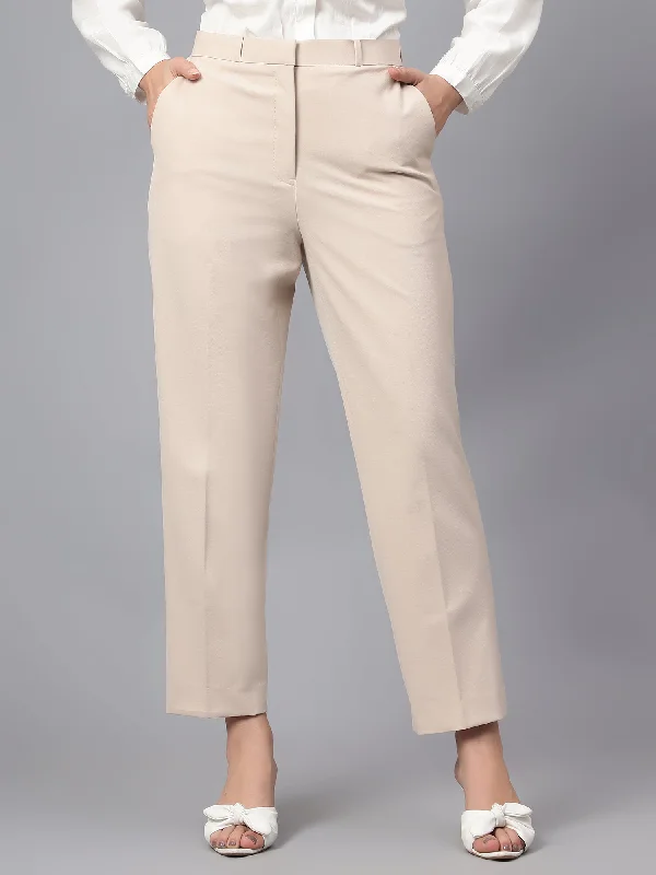 Women's High-Fashion Outfit Women's Formal Flat Front Beige Full length High rise Trousers