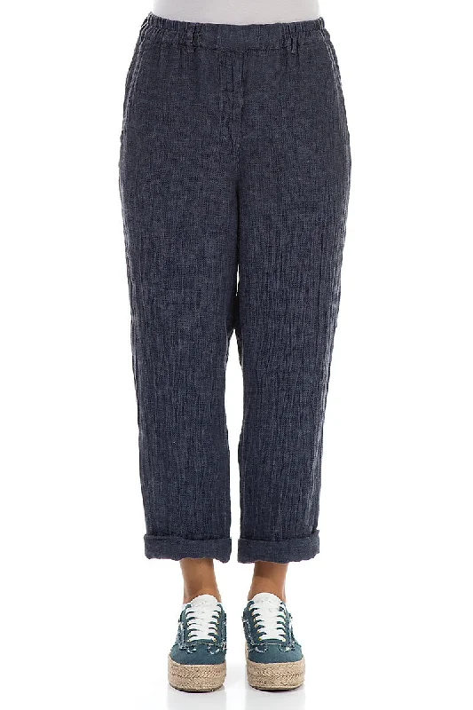 Affordable Trendy Clothes For Women Roll Up Blue Nova Mélange Linen Trousers