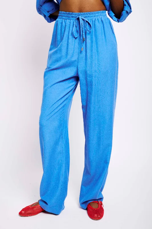 Women's Everyday Attire Straight Leg Linen Pants in Marine