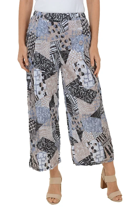 Women's Comfy Attire For Lounging Safari Patchwork Crinkle Triple Button Palazzo Pant