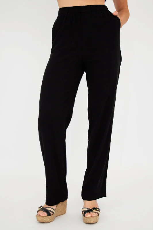 Women's Outerwear Apparel Bella Pant, Black, Linen Bamboo