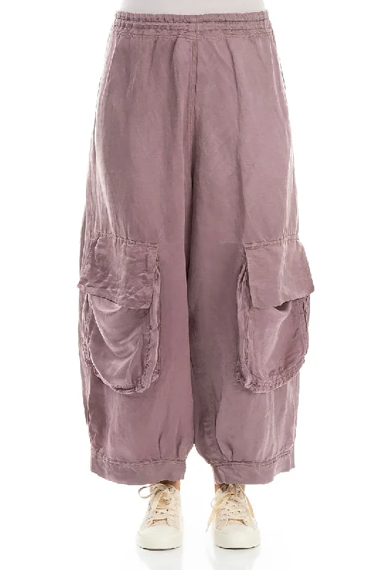 Women's Holiday Clothing Pockets Rose Silk Trousers