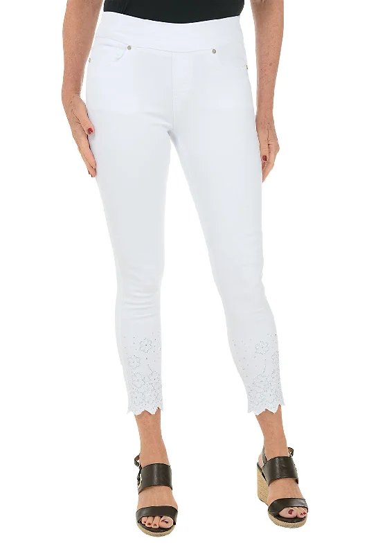 Women's Outfit Embellished Zig Zag Hem Denim Ankle Pant