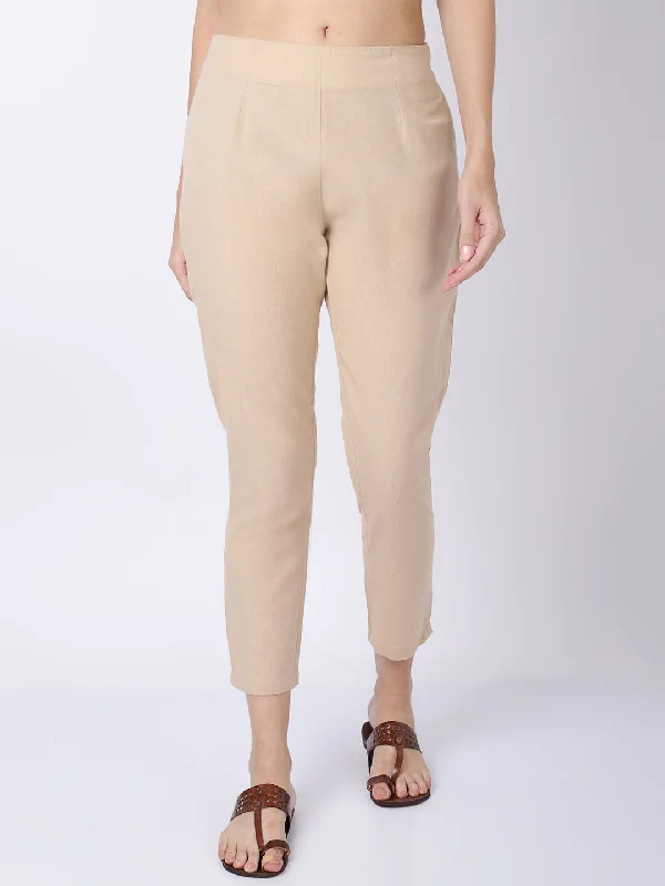 Women's Weekend Outfit Women's Regular Regular Fit Beige Flat Front Mid rise Ethnic Pant