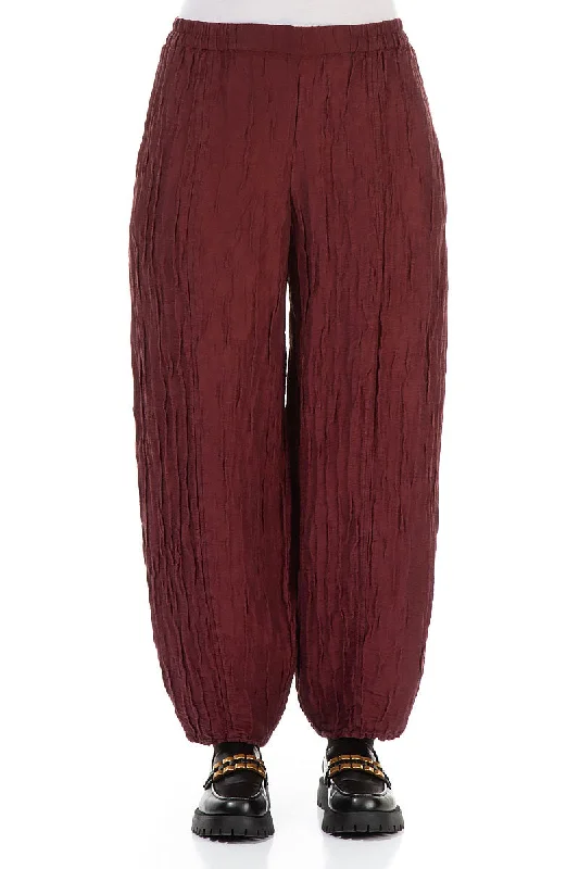 Women's Trendy Outfit Pencil Crinkled Burgundy Silk Trousers