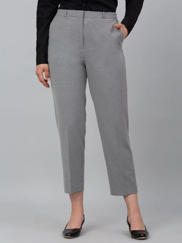 Women's Casual Wear Outfit Women's Grey Solid Non-Pleated Formal Trouser