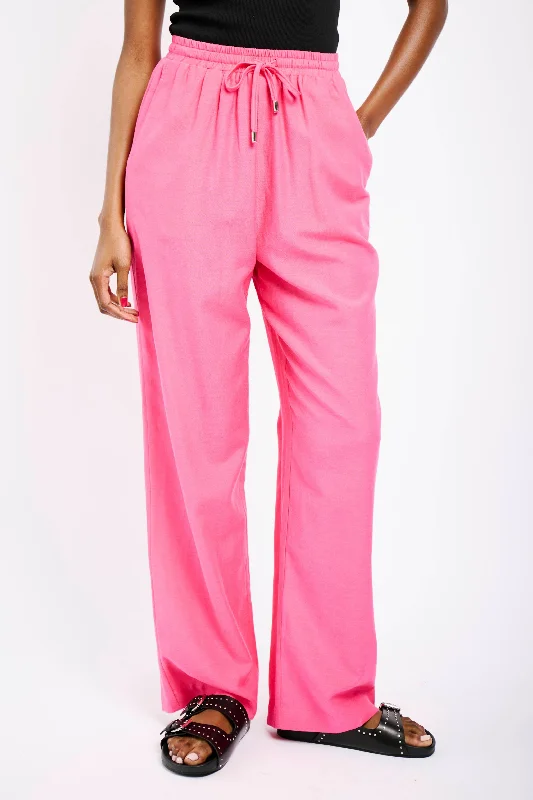 Sustainable Women's Clothes Straight Leg Linen Pants in Pink