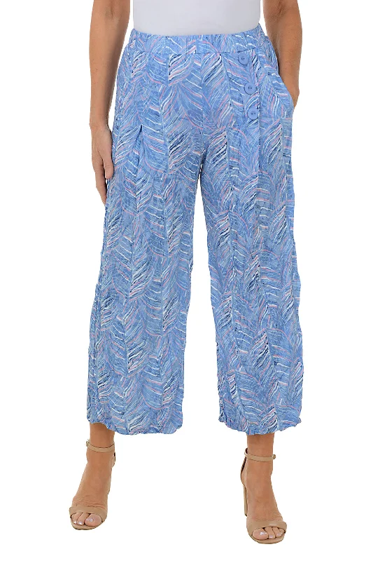 Women's Garments Marbled Leaves Crinkle Triple Button Palazzo Pant