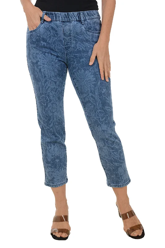 Women's Stylish Casual Garments Wildflowers Pull-On Denim Crop Pant