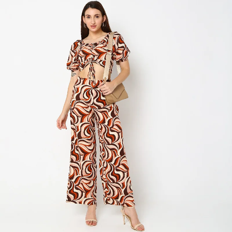 Women's Transitional Outfit Flare Fit Printed Mid Rise Palazzos