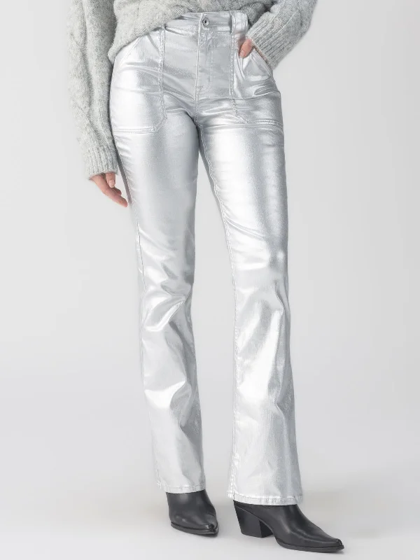 Stylish Women's Outfit Metallic Hayden Bootcut Standard Rise Pant Silver