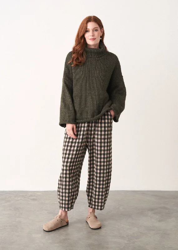 Women's Vintage Attire MOLLY SOFT CHECK TROUSERS - KHAKI