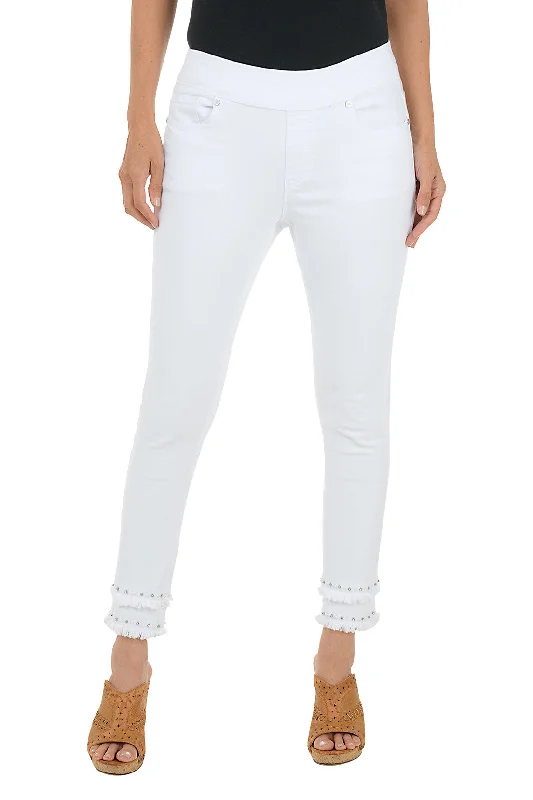 Tailored Clothing For Women Pearl Tiered Hem Denim Ankle Pant