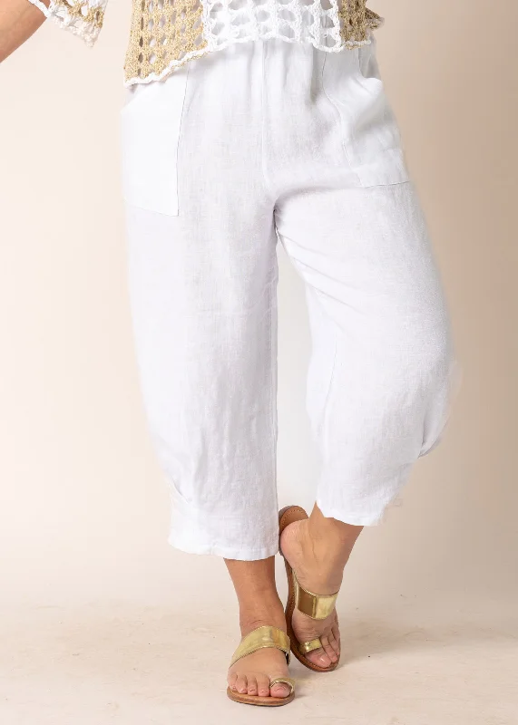 Women's Luxury Attire Flora Linen Pants in White