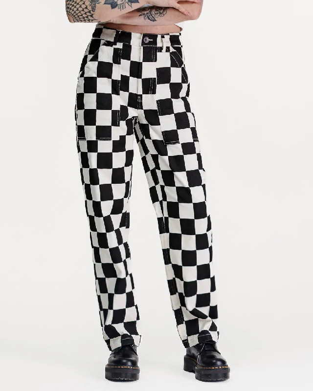 Sustainable Women's Clothing 304 Service Fatigue Pants - Black Checkerboard