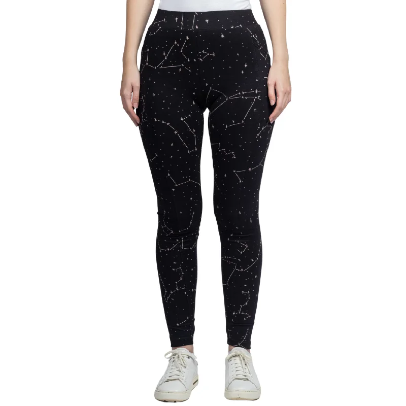 Trendy Athleisure Clothing For Women Constellations Glow-in-the-Dark Adults Cotton Leggings with Pockets