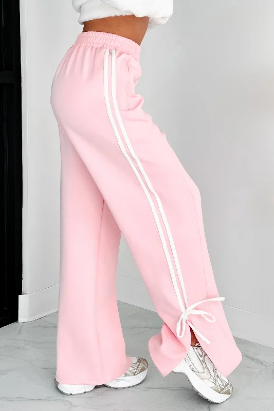 Women's Evening Wear Outfit Powerplay Bow Detail Track Pants (Pink/White)