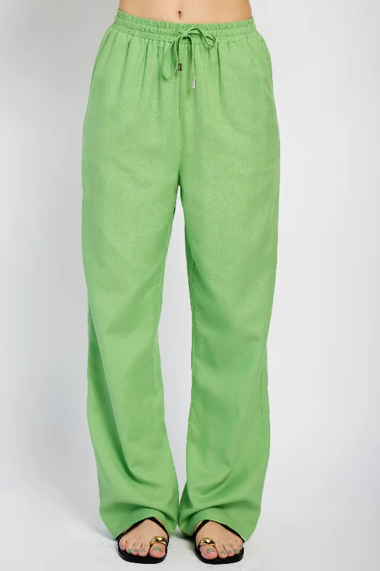 Women's Seasonal Clothing Straight Leg Linen Pants in Green