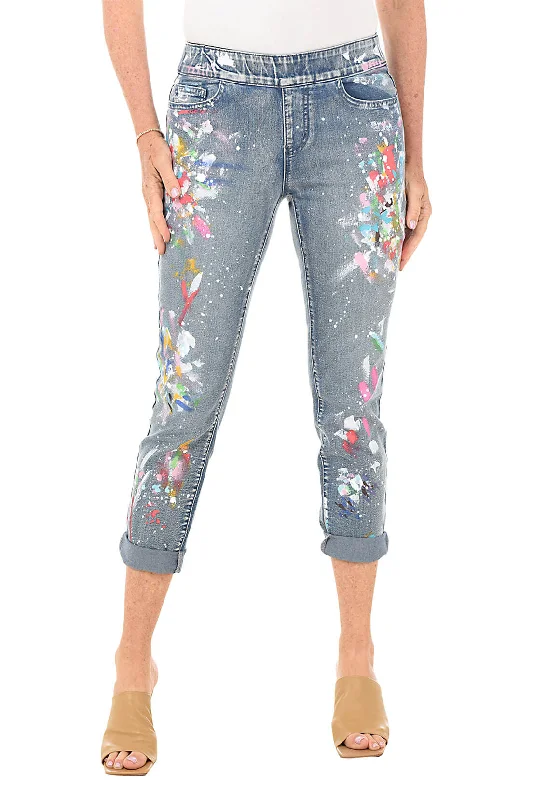 Women's Work Outfit Paint Speckled Pull-On Denim Ankle Pant