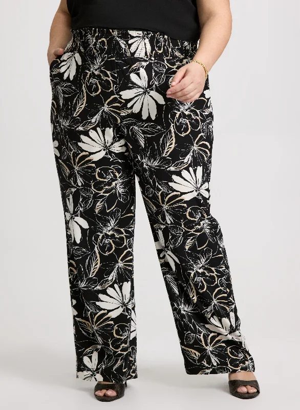 Women's Office Clothing Crepe Floral Wide Leg Pants