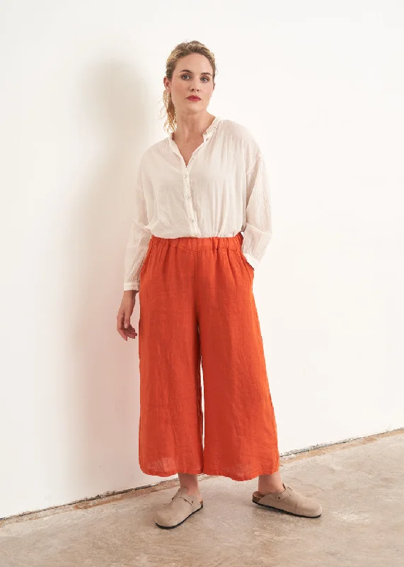 Women's Comfortable Apparel POPPY WIDE LEG CROPPED LINEN TROUSER - TOMATO