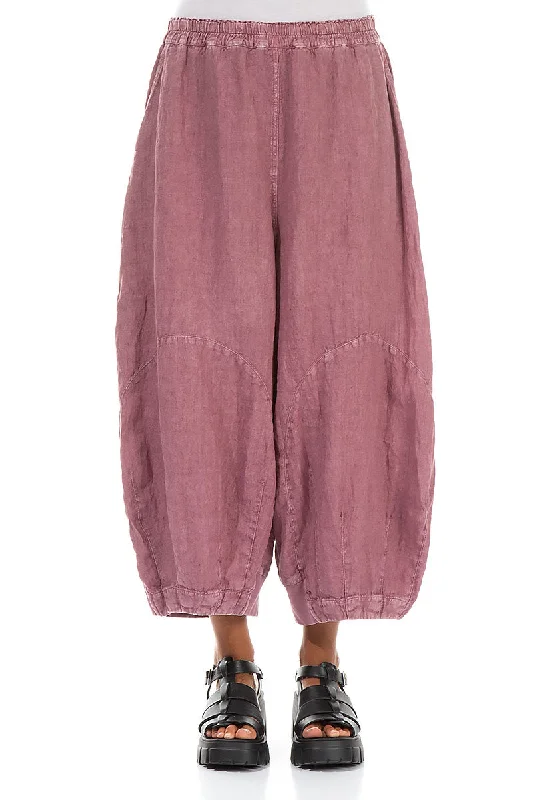 Women's Relaxed Clothes Wide Mauve Taupe Off-Dye Linen Trousers