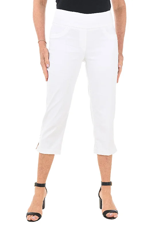 Stylish And Comfortable Clothing For Women Pull-On Studded Lattice Hem Capri Pant